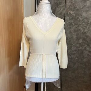 Cream V-Neck Sweater with Tie Waist